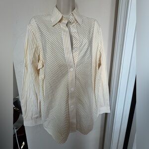 Lafayette 148 New York Cream and White Striped Button-Down Shirt